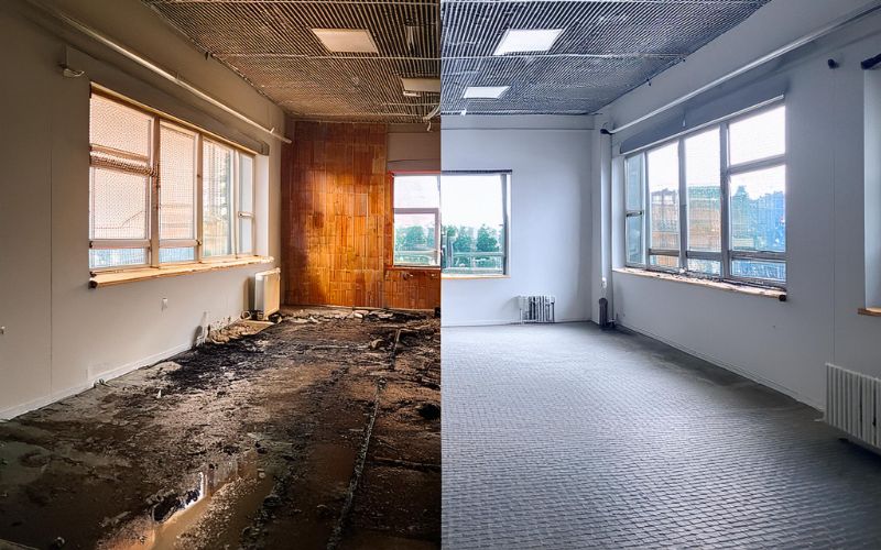 1.Tillverkningslokal med kontorsdel – renovering efter avloppsläckage